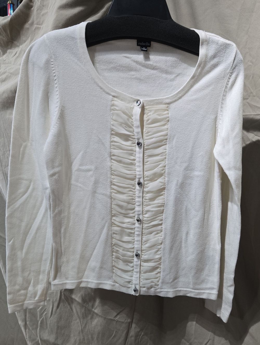 Rafaella Cream Ruffle-Front Button Down Long Sleeve Top